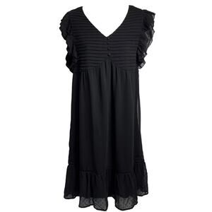 Kaari Blue Black‎ Gauze Ruffle V Neck Dress Size S (2427)